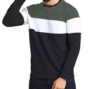 Sudadera de punto con cuello redondo y bloques de color en felpa 100% algodón para hombre, corte regular, estilo casual de otoño, venta al por mayor - Product Image 1
