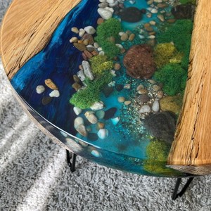 Ocean Stream Wooden Moss <b>Epoxy</b> <b>Table</b> Handmade Round River Design <b>Coffee</b> <b>Table</b> Natural Pebble Art Luxury Home Decor - Product Image 4