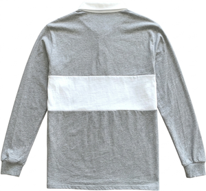 Polo homme gris personnalisé à blocs de couleur blancs, manches longues, en coton tricoté, style rugby, respirant, vêtement de mode, vente en gros - Product Image 2