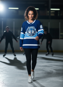 Maillot de hockey sur glace bleu personnalisé avec logo loup 99, impression sublimée, vêtements à manches longues pour hommes, anti-humidité - Product Image 5