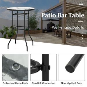 38-Inch Patio Bar <b>Table</b> with Durable Tempered Glass Top Elegant <b>Outdoor</b> Bar <b>Tables</b> - Product Image 2