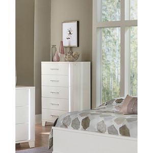 Camera da letto moderna 1pc cassettiera bianco alta finitura lucida mobili in legno con striscia di luce a LED - Product Image 2