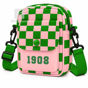 Bolso Bandolera Personalizado de la Hermandad Alpha Kappa Alpha con Logotipo Bordado en la Parte Delantera, Cierre con Botón Verde y Rosa, Uso Diario Informal para Mujer - Product Image 2