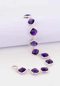 Handcrafted Genuine Amethyst <b>Gemstone</b> <b>Bracelet</b> in 925 Sterling Silver Cushion Cut Purple Stone Jewelry With Adjustable Linkchain - Product Image 5