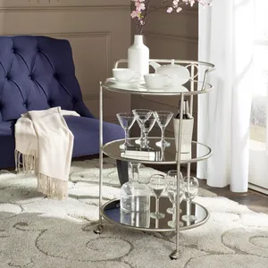 Chariot de bar rond moderne en métal avec étagères en verre, diamètre 22 pouces, hauteur 35,4 pouces, roulettes, design durable - Product Image 5