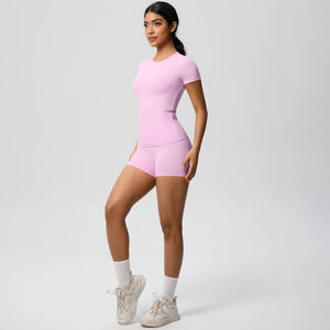 Conjunto Deportivo de Dos Piezas para Hombre, Pantalones Cortos de Gimnasio Transpirables de Tela Oxford de Cintura Alta, Camiseta de Manga Corta, Ropa Deportiva para Yoga y Ejercicio - Product Image 5