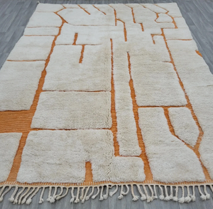 Alfombra marroquí anudada a mano de lana blanca y amarilla con flecos geométricos, antideslizante, ecológica, para sala de estar, habitación infantil, oficina, hotel - Product Image 4