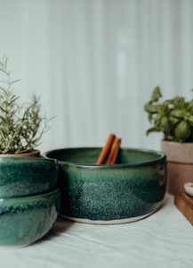 Tazón de cerámica de lujo para mezclar, con esmalte verde esmeralda, amplia capacidad, apto para alimentos, duradero, pieza distintiva para la cocina moderna. - Product Image 4