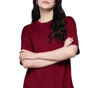 Camiseta de Cuello Redondo Extra Grande para Mujer, Color Sólido, Manga Corta, Corte Holgado, 100% Algodón Jersey, Transpirable, Estilo Casual para Todas las Temporadas - Product Image 6