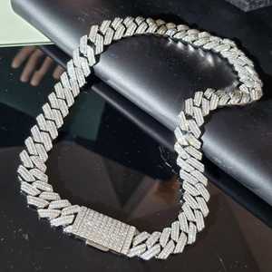 Collar de Plata 925 con Baño de Rodio para Hombre, con Piedra de Moissanita Corte Baguette, Cadena Cubana, Estilo Hiphop, para Uso Diario - Product Image 5