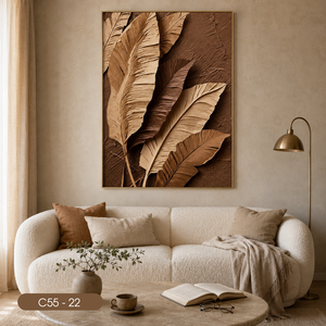 Peinture murale abstraite 3D avec feuilles brunes au design unique et exquis, décoration intérieure, cadre miroir, vente en gros d'usine ODM - Product Image 2