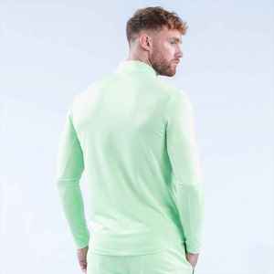 <b>Men's</b> Light Green Long Sleeve Zipper Sport <b>Shirt</b> Quick Dry Breathable <b>Collarless</b> Casual Top Autumn Wear Satin - Product Image 3