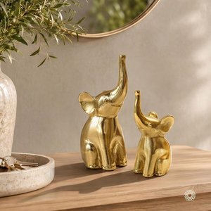Gold Finish Metal <b>Elephant</b> Set of 2 <b>Table</b> Decor - Product Image 6