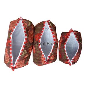 Ensemble de trousses de voyage durables en coton à motif pompon avec fermeture éclair - Écologiques, réutilisables, petite taille, pour rangement de maquillage - Product Image 4