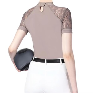 Women White Equestrian Show Shirt Full Sleeve Horse Riding Competition <b>Top</b> Pullover <b>High</b> Front Knitted Spandex/Polyester - Product Image 2