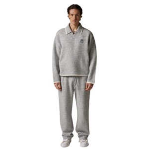 Pull en maille pour homme, gris, manches longues, col boutonné texturé, pull décontracté d'hiver, mélange de coton - Product Image 6