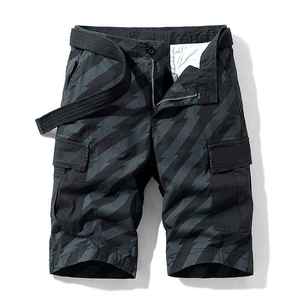 Knitted Men's Geometric Print Cargo Shorts Mid Waist Breathable Canvas Bermuda Shorts with Pockets Casual Style - Product Image 2