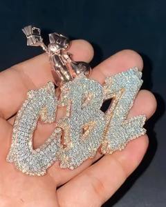 Pendentif personnalisé en moissanite VVS avec nom, plaqué rhodium, style hip-hop, bijoux sertis de pierres - Product Image 3