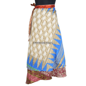 New Long Layered Sari Silk <b>Wrap</b> <b>Skirts</b> Women Wear Vintage Silk Sari Long Length <b>Wrap</b> <b>Around</b> <b>Skirt</b> 2 Layer Reversible Cover up - Product Image 5