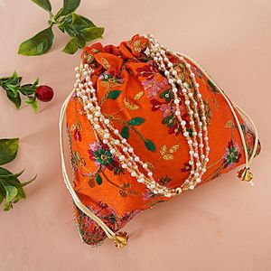 WITH EMBROIDERED BEADED DRAWSTRING Potli Bag Evening Party Handbag Bridal <b>Wedding</b> Purse Jewelry Cosmetics Packaging - Product Image 3