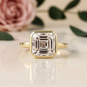 925 Sterling <b>Silver</b> Asscher Cut VVS Moissanite <b>Solitaire</b> Luxury Engagement <b>Ring</b> 18K Gold Plated Baguette Band Wedding <b>Ring</b> Women - Product Image 1