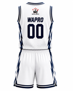 Ensemble uniforme de basketball Warpro Industry Thunder Strike Elite, maillot et short personnalisés pour équipe, kit en mesh de qualité professionnelle, bleu et blanc - Product Image 2