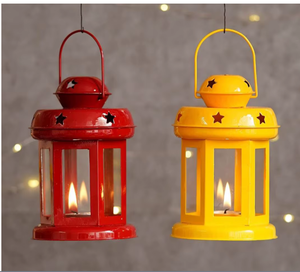 โคมไฟโลหะสีแดงและสีเหลืองพร้อมลายดาวสำหรับตกแต่งบ้าน - Product Image 4