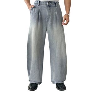 Pantalones de mezclilla de cintura media, corte recto, lavado a la piedra, ajuste holgado, con dobladillo rasgado, estilo urbano, hip hop, tela de algodón transpirable, para otoño - Product Image 2