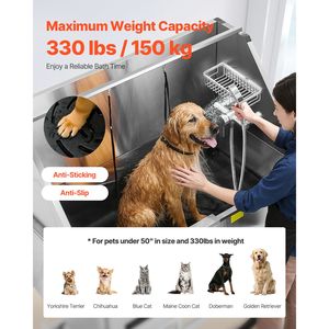 Vasca Professionale Elettrica per Toelettatura Animali Domestici da 50 Pollici in Acciaio Inossidabile con Piastra Antiscivolo e Rubinetto, Stazione di Bagno per Animali da Esterno - Product Image 4