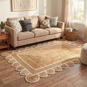 Blush Pink Rectangular Braided Jute Nursery Rug with Decorative Border - Product Image 2
