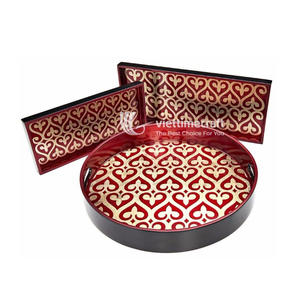 Mosaic Inlaid <b>Tray</b>, Round Mother of Pearl Inlaid Serving <b>Tray</b>, Luxury Blue Teardrop & Leaf Pattern Decorative <b>Tray</b> with Handles - Product Image 3