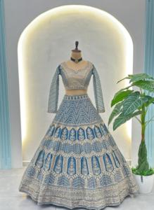 Lehenga choli sequins Jari ชุดงานเย็บปักถักร้อยชุดผ้าไหมแฟชั่นยาวถึงพื้น - Product Image 5
