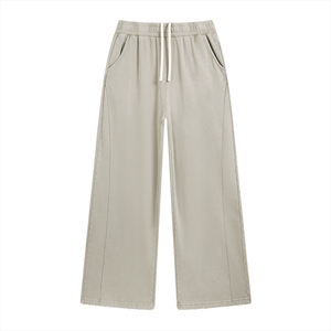 <b>Men's</b> Casual Wide Leg Pants <b>Elastic</b> <b>Waist</b> Drawstring <b>Trousers</b> Solid Beige With Side Pockets - Product Image 1