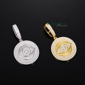 Pendentif œil porte-bonheur en argent 925 avec moissanite taille brillant rond, style unisexe hip-hop, pour usage quotidien, luxe - Product Image 1
