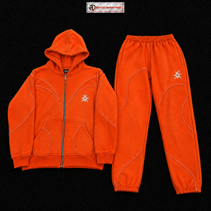 Ensemble de survêtement orange pour homme avec logo personnalisé, sweat à capuche zippé et pantalon de jogging, style streetwear, vêtements de sport décontractés pour la gym et l'entraînement, vente en gros OE - Product Image 5