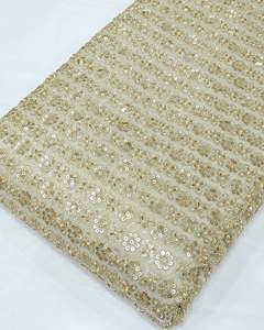 Tissu en dentelle à sequins brodés de perles pour Abaya, Kaftan, vêtements de mode, textile personnalisé, exportateur en gros - Product Image 1