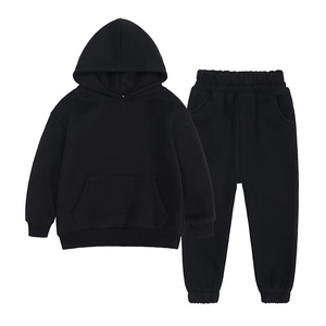 Ensemble de survêtement gris à capuche pour enfants, sweat-shirt et pantalon décontractés à manches longues avec poches latérales, en coton respirant, pour l'automne - Product Image 4