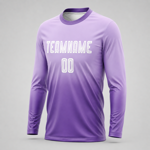 เสื้อฟุตบอลแขนยาวสีม่วงสำหรับผู้ชาย คอกลม ระบายเหงื่อได้ดี พิมพ์ลายแบบซับลิเมชั่น ชื่อทีมด้านหลัง ผ้าโพลีเอสเตอร์ 180 กรัม - Product Image 1