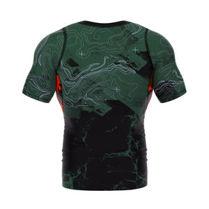 เสื้อแรชการ์ดแขนสั้นพิมพ์ลายแผนที่ภูมิประเทศสีเขียวสำหรับผู้ชาย แห้งเร็ว ผลิตจากผ้าสแปนเด็กซ์และโพลีเอสเตอร์ เสื้อกีฬาสำหรับผู้ใหญ่ ไร้ตะเข็บ - Product Image 6