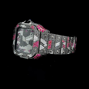 Reloj de acero inoxidable con incrustaciones de moissanita multicolor, completamente cubierto de moissanita, con cristal de zafiro y movimiento de cuarzo. - Product Image 4