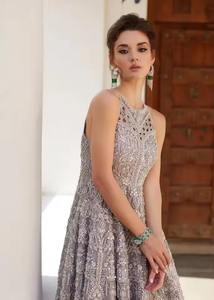 Premium Pakistani Bridle <b>Dress</b> <b>Silver</b> Metallic Sculptural Bridal Gown Featuring Bold Structured Padded Shoulders Intricate - Product Image 3