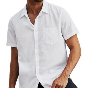 Chemise habillée blanche unie de qualité supérieure 100 % coton, formelle, avec poche poitrine et col rabattable, coupe classique - Product Image 3