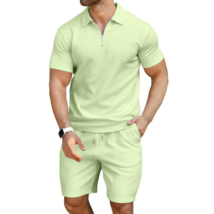High Quality Breathable Cotton Knitted Casual Men's Two Piece T-Shirt Sets Short Sleeve Summer Sports Slim Fit Digital Printed - Product Image 1