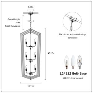 Lampadario a 12 luci nero moderno con ciondolo a forma di lanterna in metallo lampada a soffitto per cucina E12 lampadine non - Product Image 6