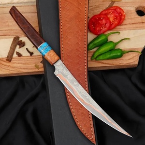 Couteau à filet en cuivre Damas de UA Supplies avec manche en bois de rose et incrustation de pierre turquoise, couteaux de pêche personnalisables OEM ODM - Product Image 1