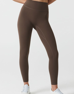 Leggings de yoga pour femmes de haute qualité, sans couture, taille haute, longueur intégrale, couleur marron uni, taille élastique, spandex, nylon, pantalon de fitness, entraînement - Product Image 1