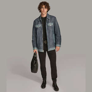 Blouson de moto réversible imperméable en peau de mouton cirée délavée noir et marron à col montant grande taille pour homme - Product Image 4