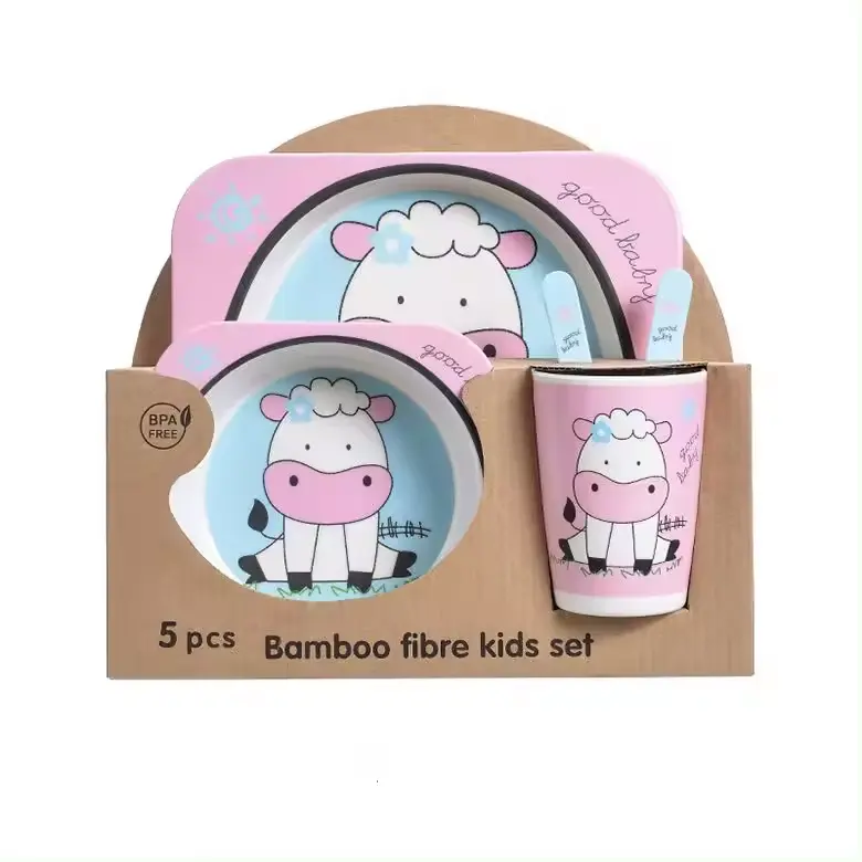 Bol pour enfants en fibre de bambou coloré personnalisé pour bébé tasse cuillère fourchette ensemble enfants plats de nourriture assiette à dîner