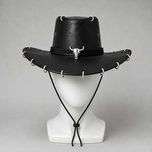 Chapeau de cowboy unisexe en cuir avec bande en corde, taille réglable 56-58 cm, chapeau décontracté pour l'extérieur, toutes saisons, pour adultes - Product Image 5