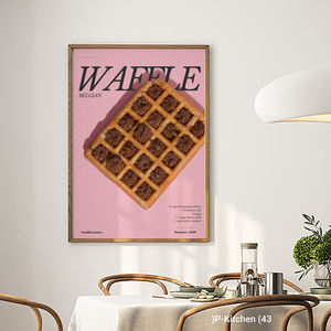 Poster Moderne en Toile pour Café : Illustration de Petit-Déjeuner Sucré avec Gaufres Belges et Garniture au Chocolat – Décoration Murale pour Cuisine et Café - Product Image 3